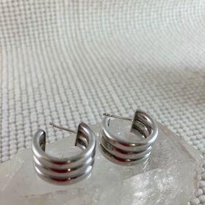Vintage Sterling Silver Modernist Hoop Earrings